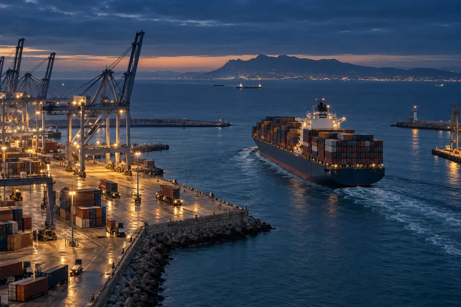 Illustration de logistique portuaire entre le Maroc et l’Europe
